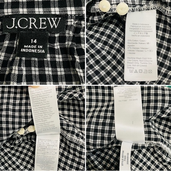 J.Crew Ruffleneck Button-up Shirt in Black and White Plaid Soft Gauze Size 14 - Picture 12 of 12